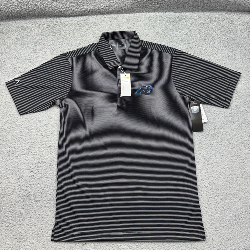 NWT Antigua 100425 Men's Small Carolina Panthers Black Quest Stripe Polo Shirt